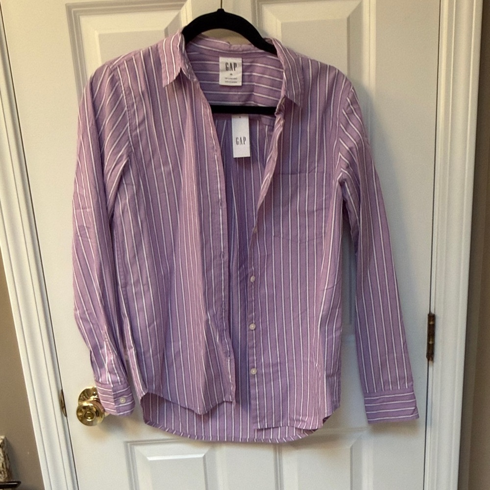 GAP Purple and White Striped Button-Down Shirt Classic Size XS Women's BRAND NEW